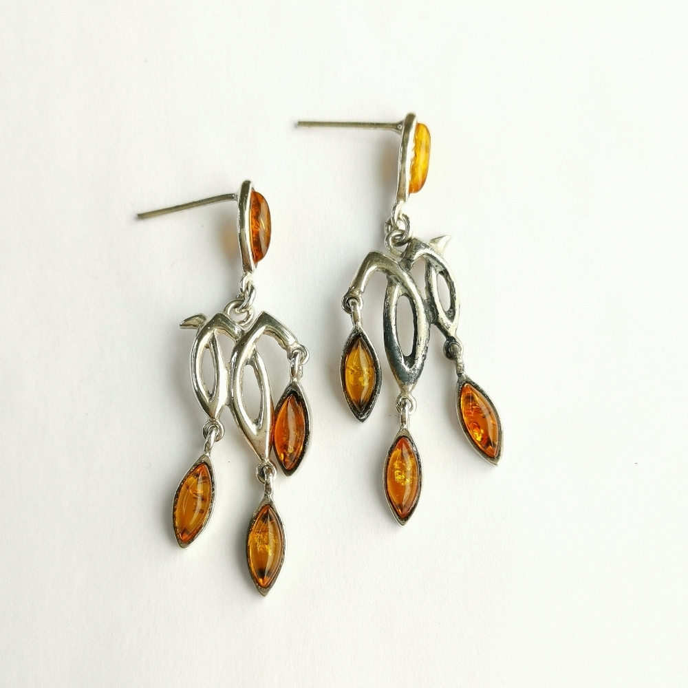 Vintage 1970s Sterling Silver Amber earrings